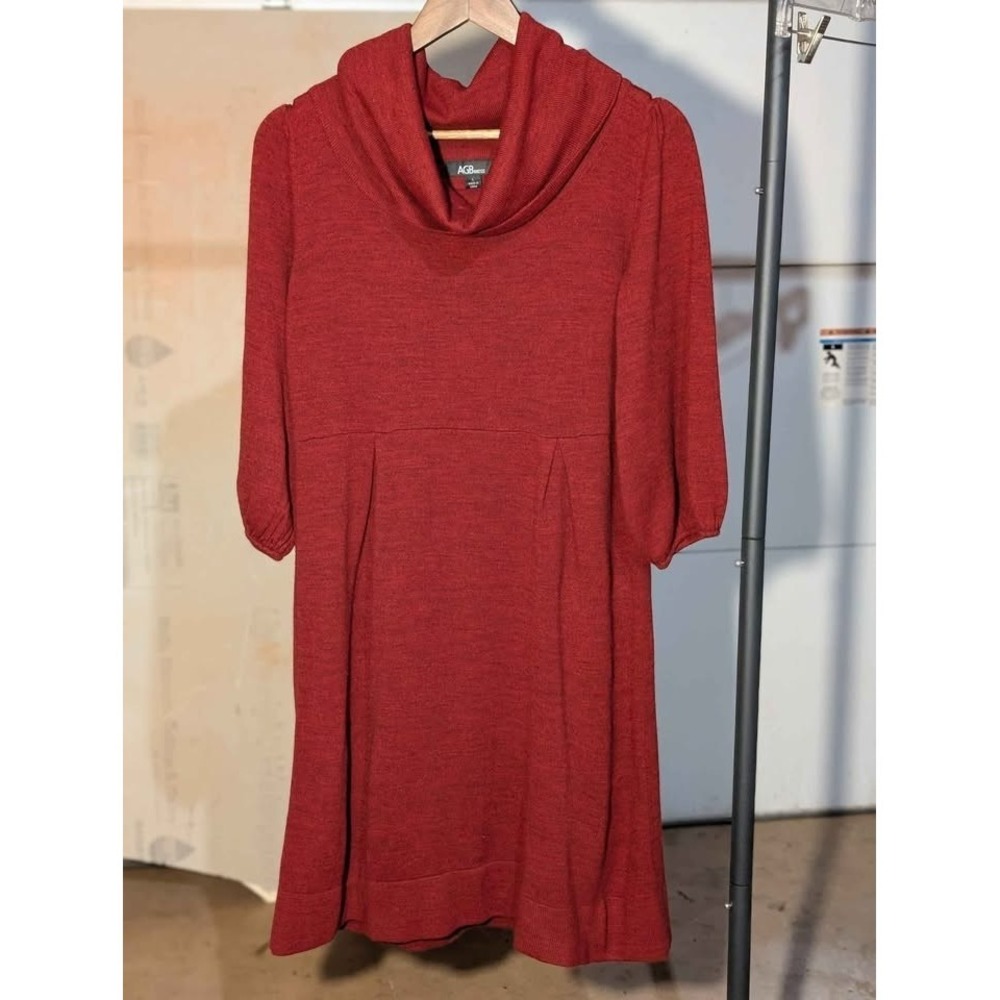 AGB Dress Women's Sweater Dress Size M Cowl Neck 3/4 Sleeve Rust Orange - Picture 2 of 9